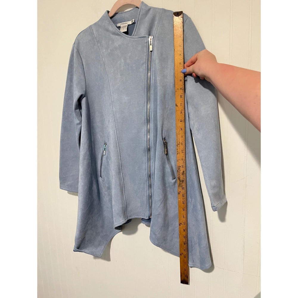 Feratelli Faux Suede Jacket Women Small Blue Asymmetrical Zip Moto Sharkbite Hem - Picture 3 of 7